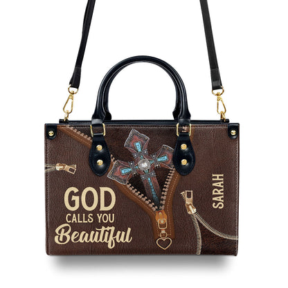 Must-Have Personalized Leather Handbag - God Calls You Beautiful M07