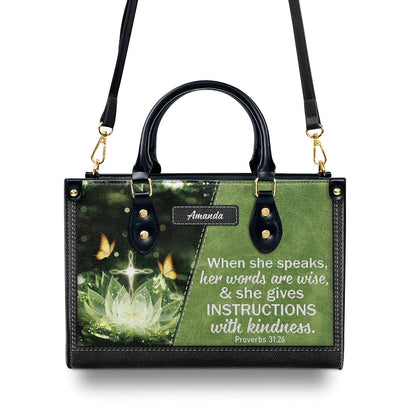 Gorgeous Personalized Leather Handbag - When She Speaks, Her Words Are Wise NUHN316