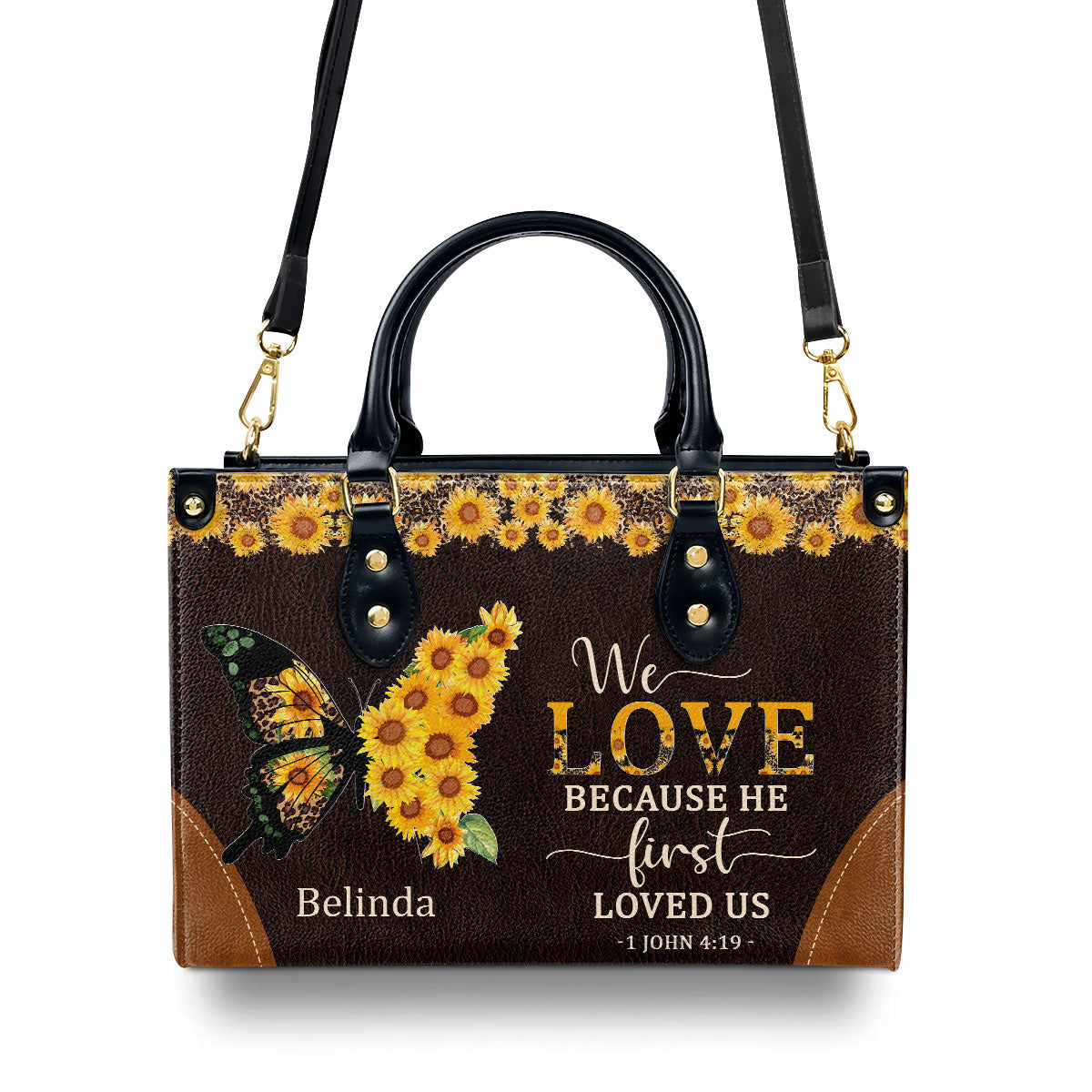 We Love Because He First Loved Us - Awesome Personalized Leather Handbag NUM444