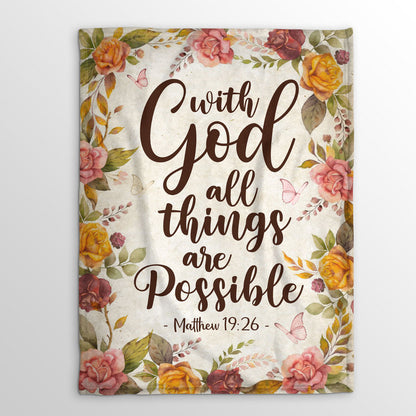 Matthew 19:26 | Rose And Butterfly | With God All Things Are Possible | Fleece Blanket FBH617