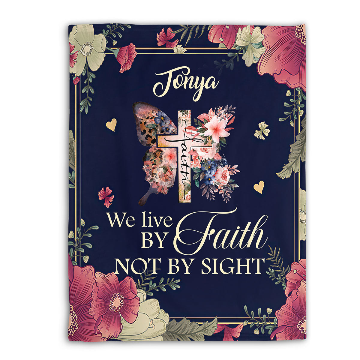 Fleece Blanket | We Live By Faith, Not By Sight | Cross And Butterfly | 2 Corinthians 5:7 FBM647