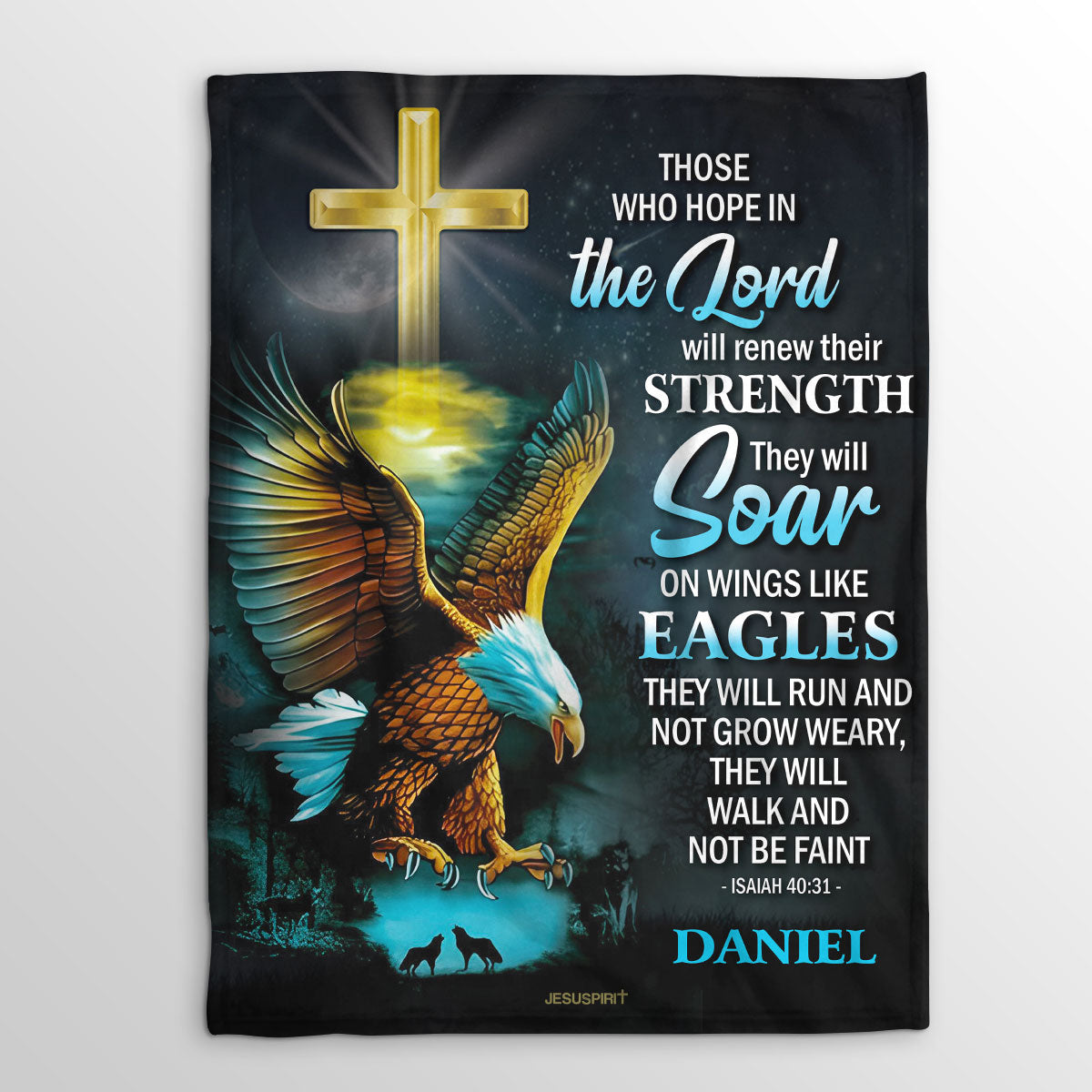 Isaiah 40:31 | Those Who Hope In The Lord Will Renew Their Strength | Eagle And Cross | Personalized Fleece Blanket FBH613