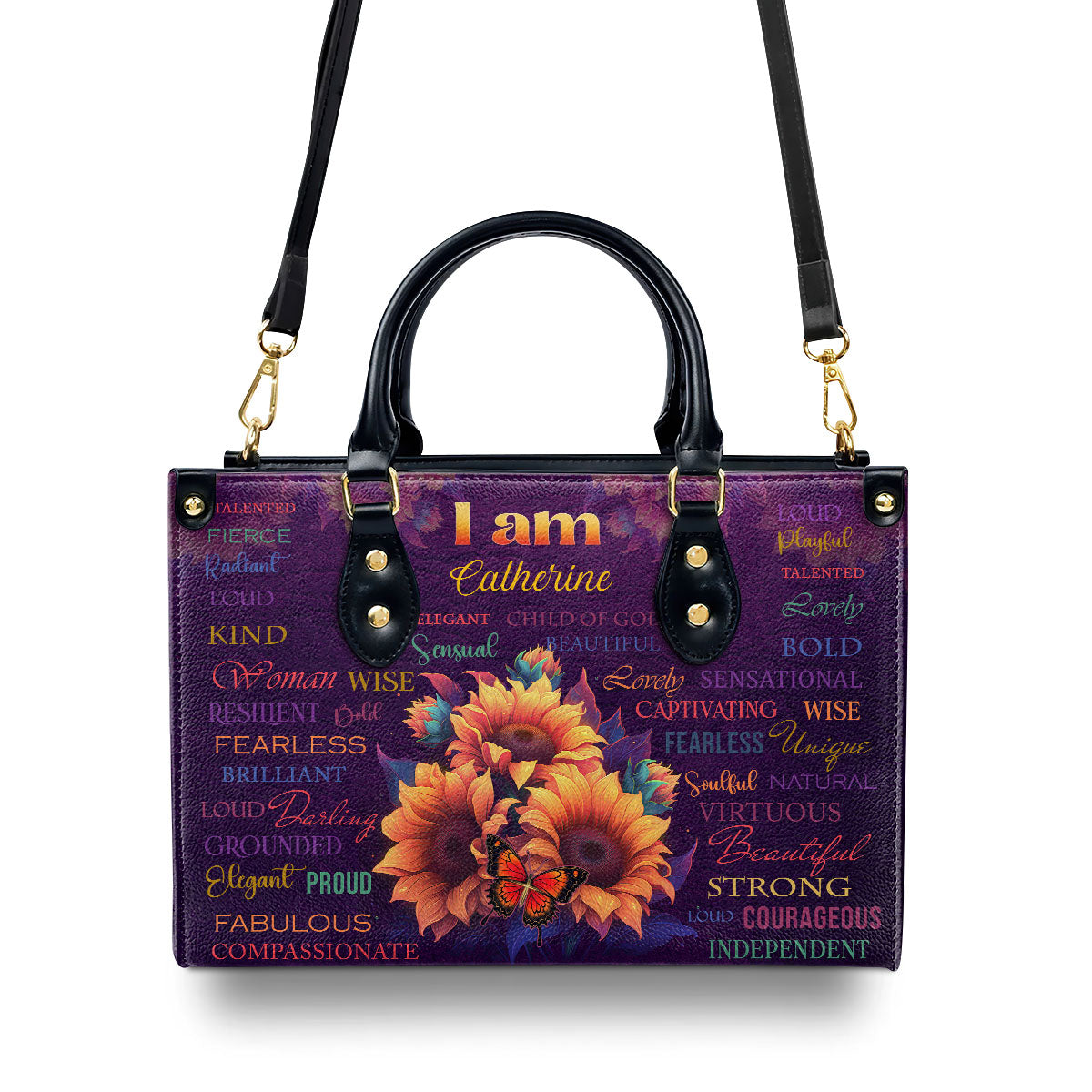 I Am Fearless | Gift For Her | Personalized Zippered Leather Handbag With Handle LHBM718