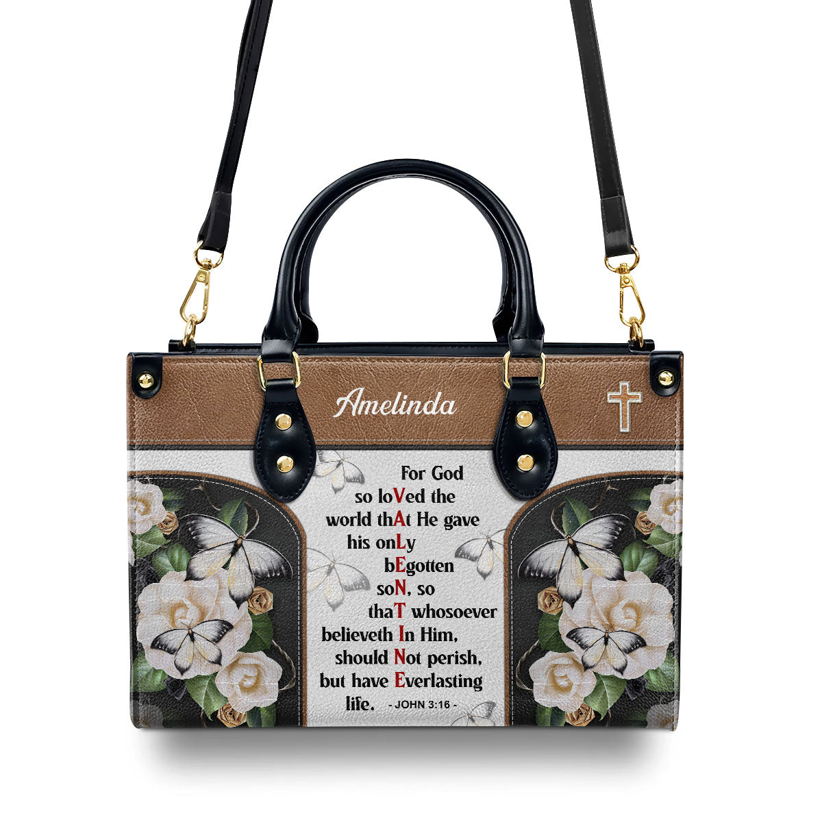 Personalized Leather Handbag | Christian Valentines Day Ideas | John 3:16 | For God So Loved The World | Bible Verse Spiritual Gifts LHBH832