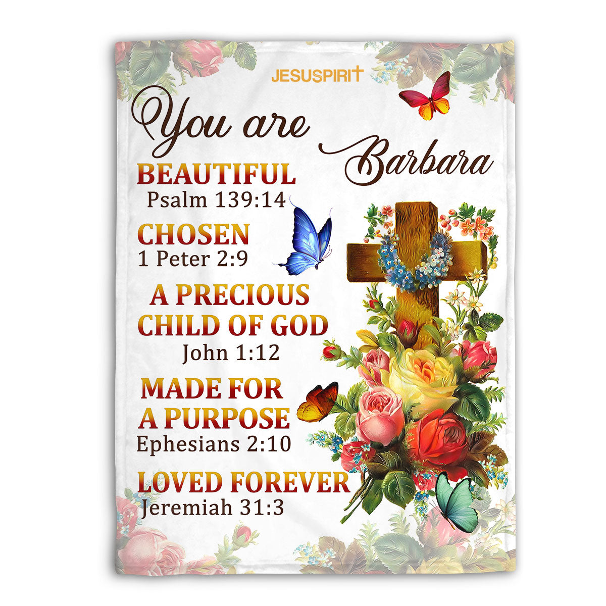 Gorgeous Personalized Fleece Blanket | A Precious Child Of God | Roses And Cross FBM705