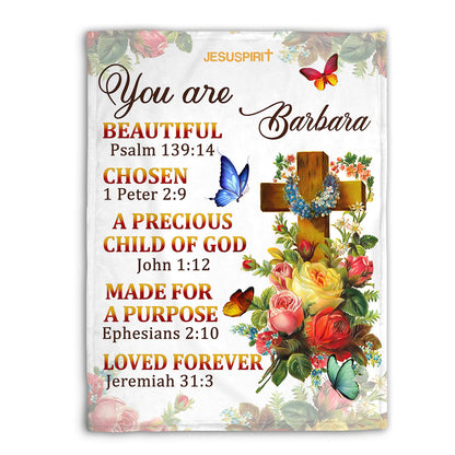 Gorgeous Personalized Fleece Blanket | A Precious Child Of God | Roses And Cross FBM705