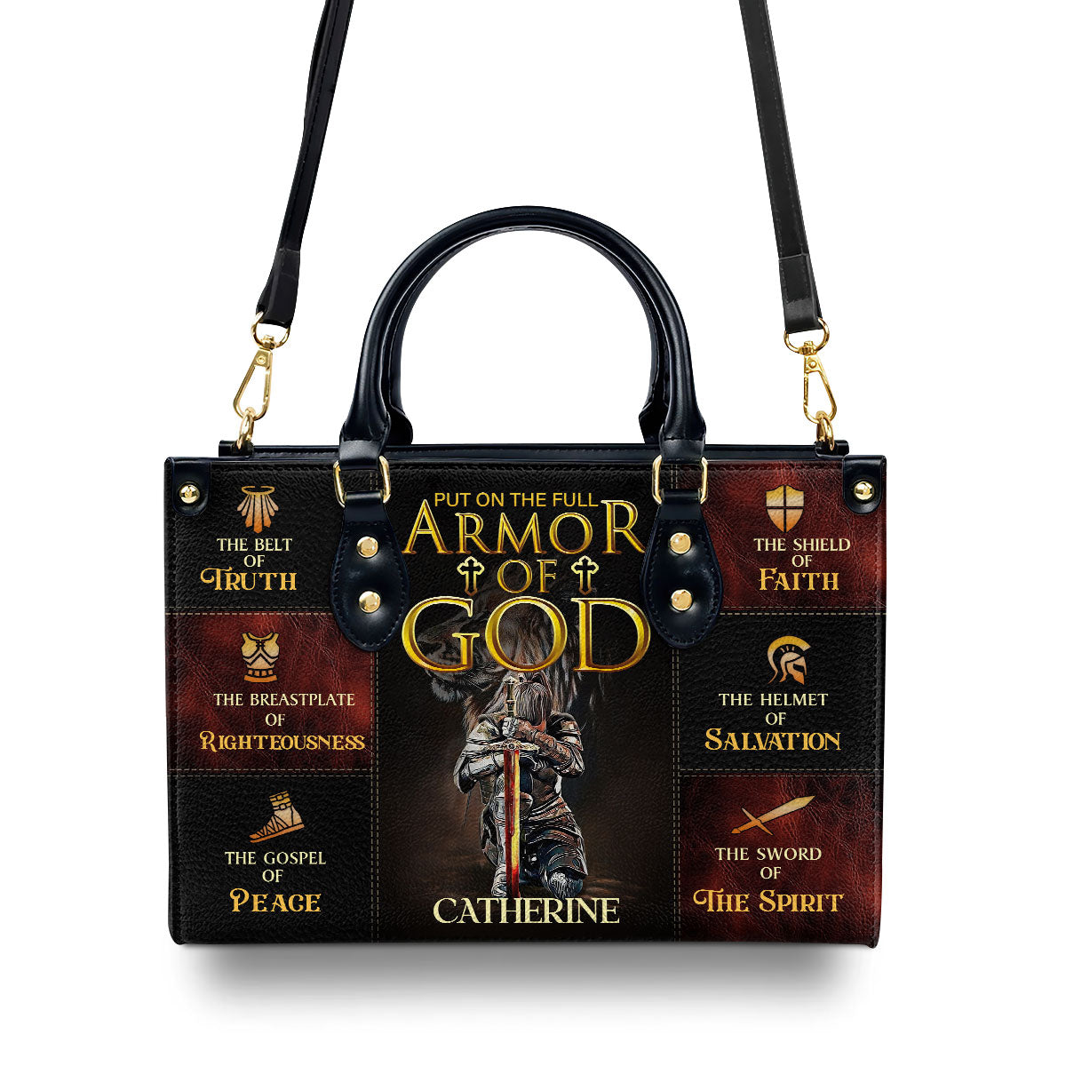 Personalized Leather Handbag With Zipper | Armor Of God LHBM777