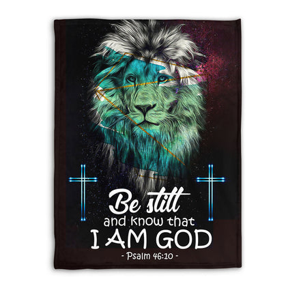 Cross & Lion | Psalm 46:10 | Be Still And Know That I Am God | Meaningful Fleece Blanket FBM633