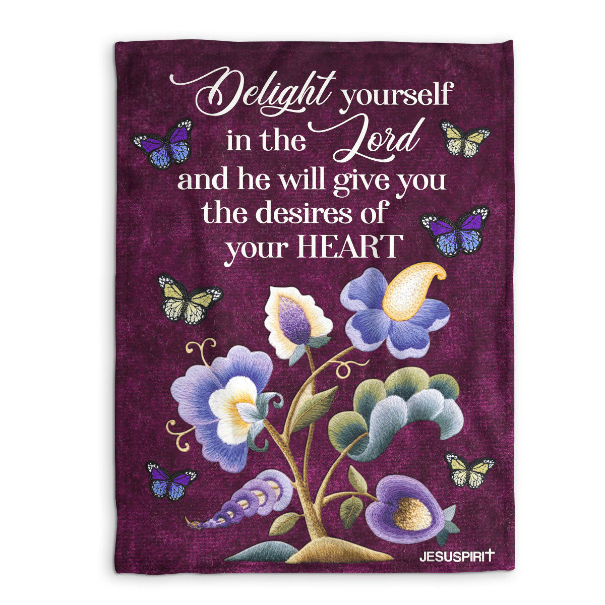 Fleece Blanket | Delight Yourself In The Lord | Psalm 37:4 | Flower And Butterfly FBHN618