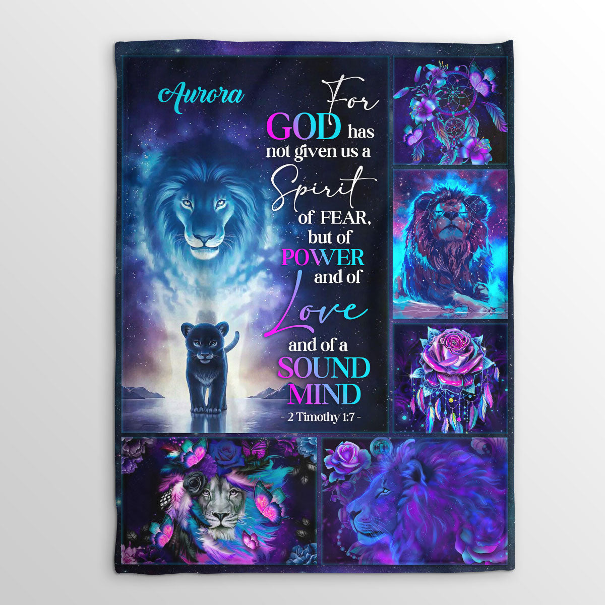 Power Love And Soul Mind | 2 Timothy 1:7 | Lion And Rose | Gorgeous Personalized Fleece Blanket FBH615