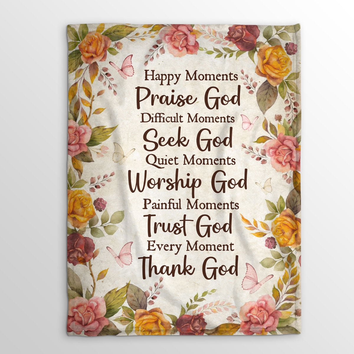 Praise God, Trust God, Thank God | Fleece Blanket For Christians | Roses And Butterfly FBH616