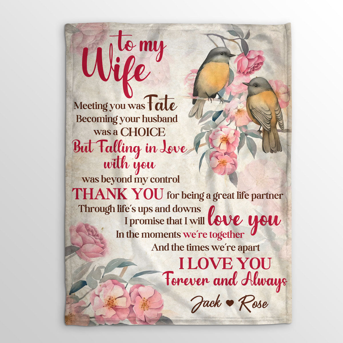 Meeting You Was Fate | Meaningful Gift For Christian Wife | Personalized Fleece Blanket | Robin Redbreast & Flower FBH612