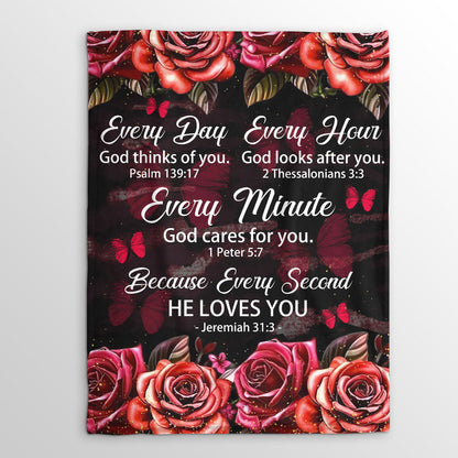 Every Hour God Looks After You | Rose And Butterfly | Gorgeous Fleece Blanket For Christians FBHN602