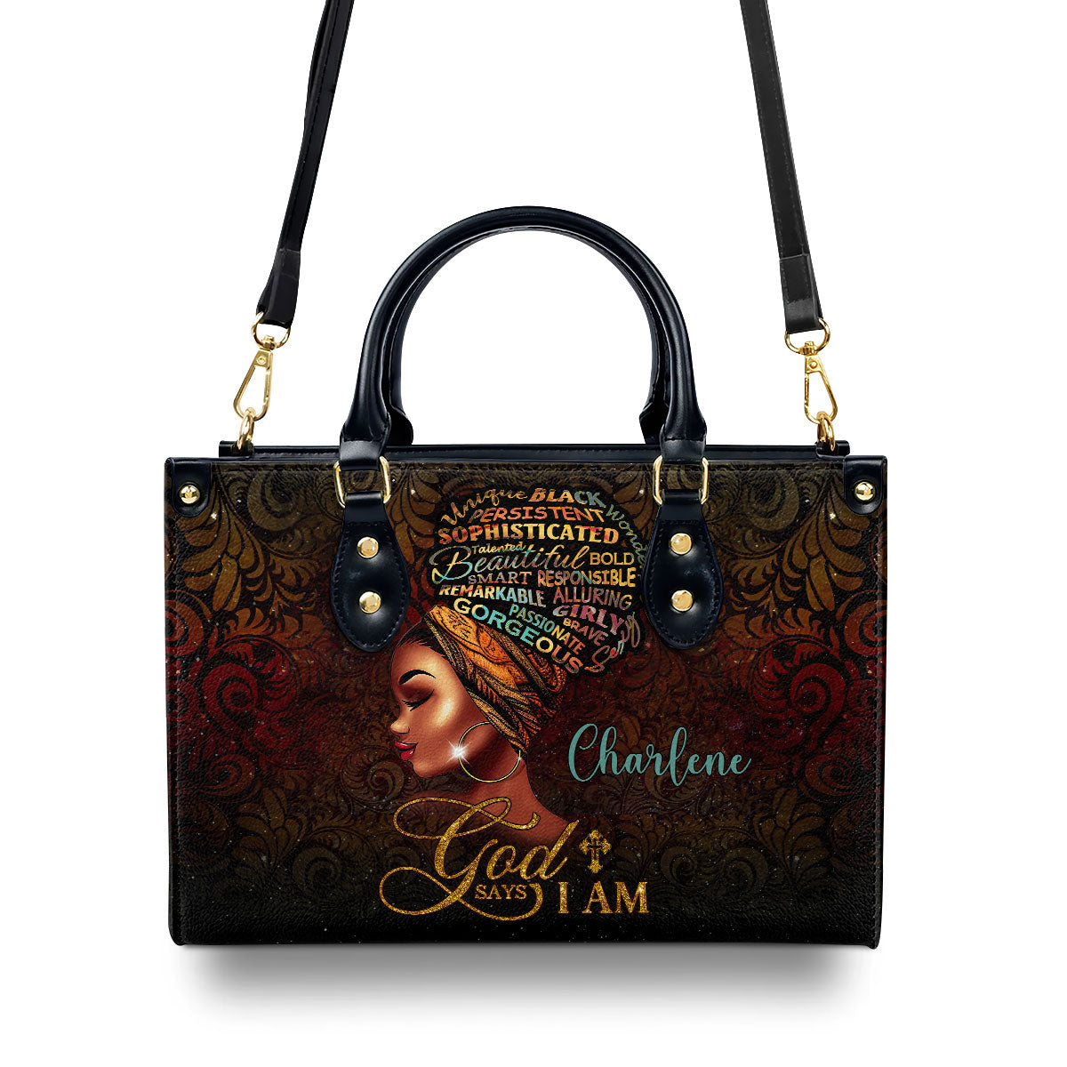 God Says I Am | Personalized Zippered Leather Handbag With Handle LHBM717