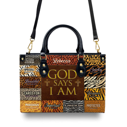 Personalized Leather Handbag With Zipper | God Says I Am Unique LHBM724