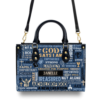 Personalized Leather Handbag With Zipper | I Am A Child Of God LHBM776