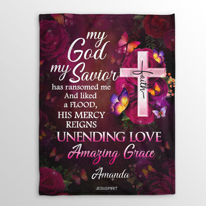 Meaningful Personalized Fleece Blanket | My God My Savior | Faith Cross And Rose FBH624