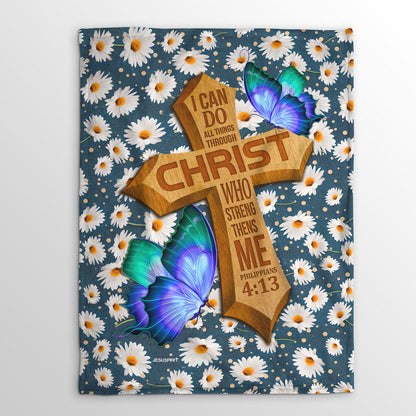 Daisy Fleece Blanket | I Can Do All Things Through Christ | Philippians 4:13 | Christ Gifts For Religious Family FBH782