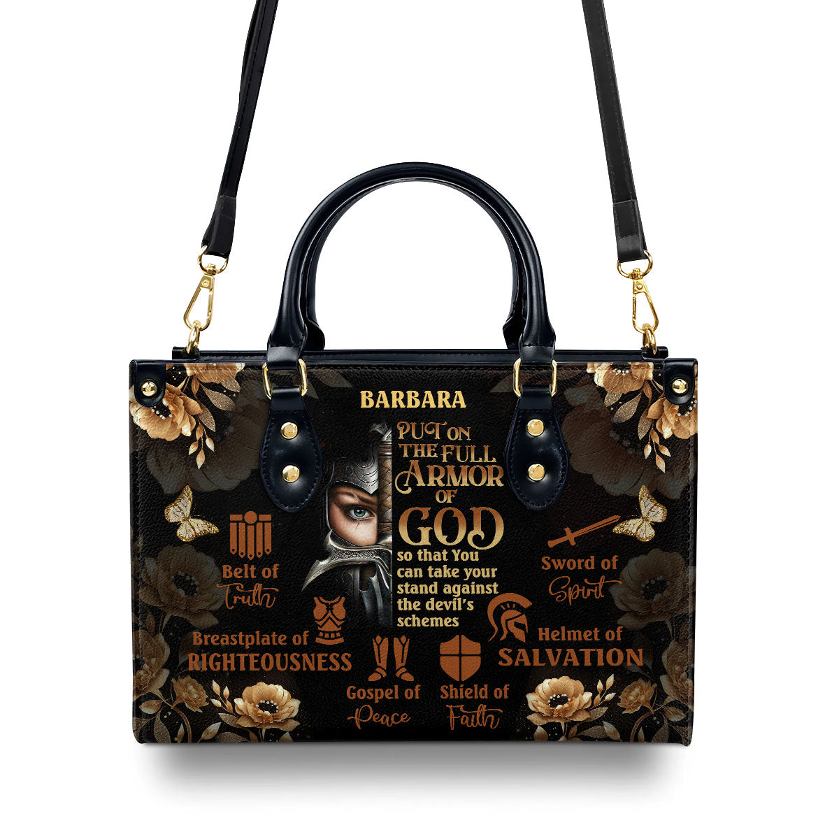 Personalized Leather Handbag With Zipper | Armor Of God LHBM772