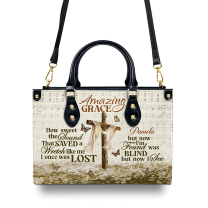 Personalized Leather Handbag With Zipper | Amazing Grace LHBM739