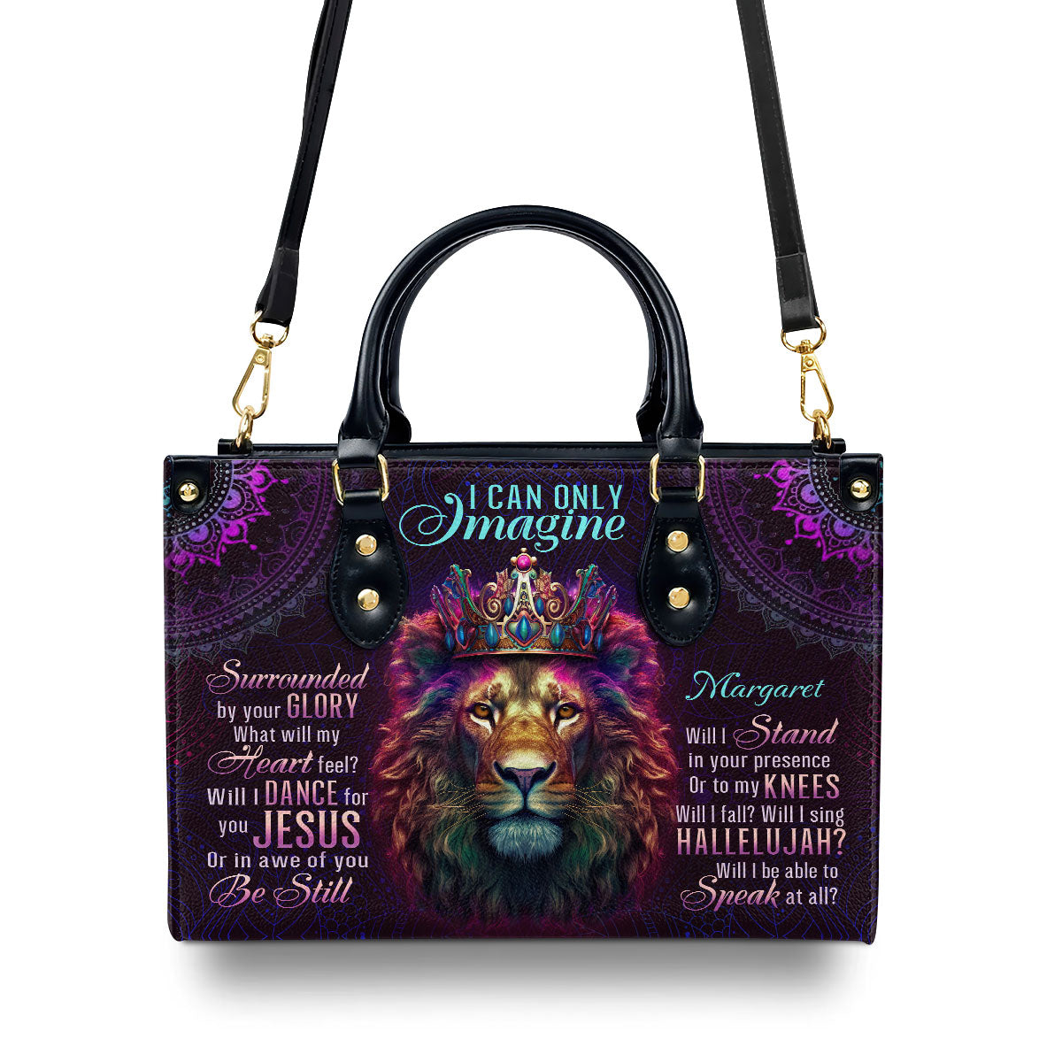 Personalized Leather Handbag With Zipper | Lion I Can Only Imagine LHBM736