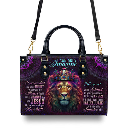 Personalized Leather Handbag With Zipper | Lion I Can Only Imagine LHBM736