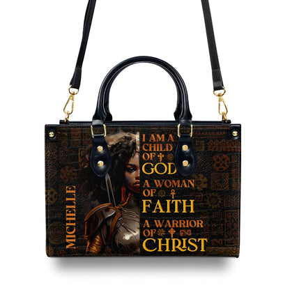 Personalized Leather Handbag With Zipper | I Am A Child Of God LHBM725