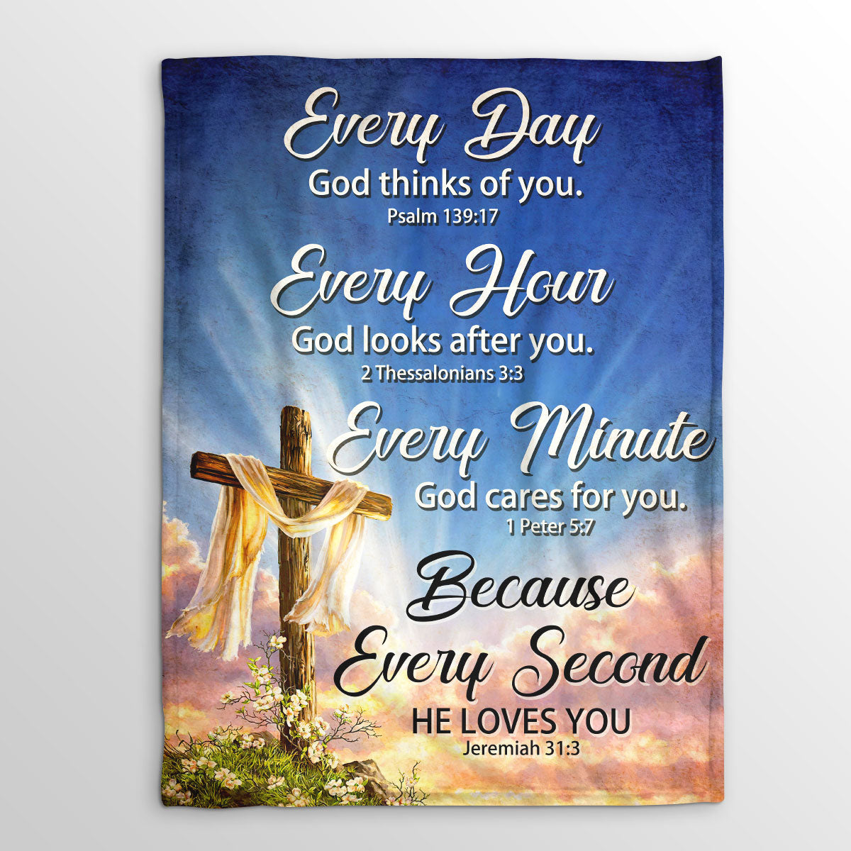 Every Minute God Cares For You | Cross Fleece Blanket | Ideal Gift For Church Members FBHN601