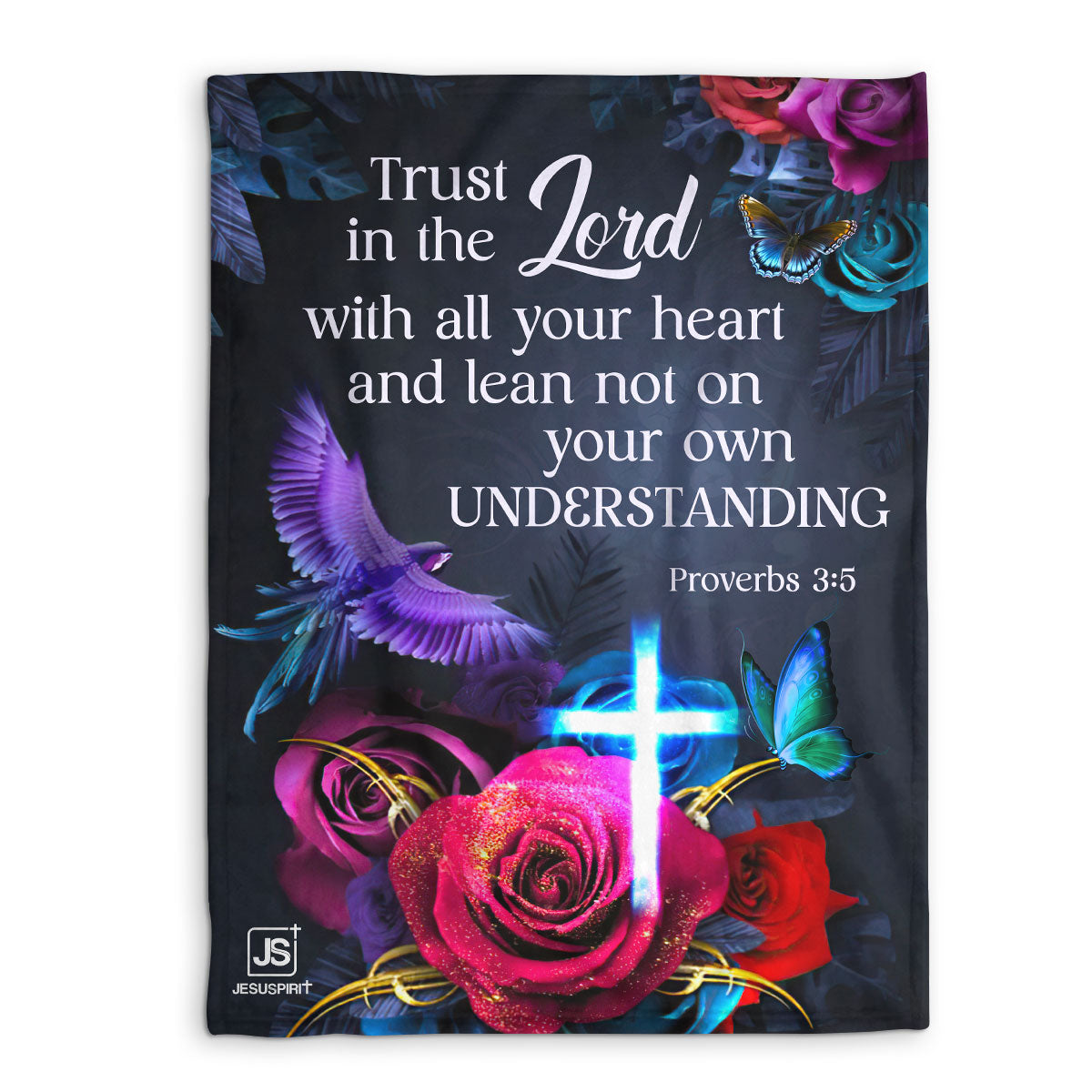 Trust In The Lord With All Your Heart | Fleece Blanket | Proverbs 3:5 | Rose And Cross FBHN629