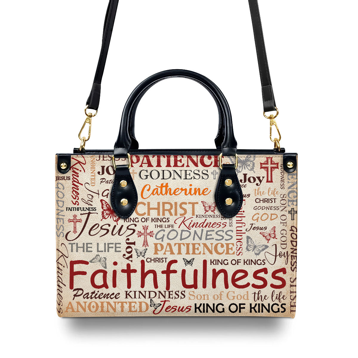 Personalized Leather Handbag With Zipper | Patience Godness Faithfulness LHBM730