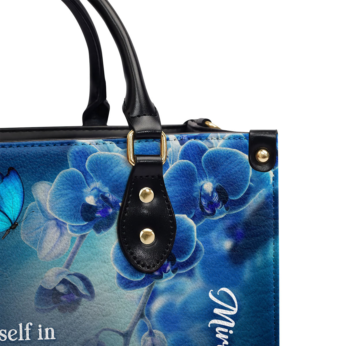 Personalized Leather Handbag | Delight Yourself In The Lord | Psalm 37:4 | Blue Orchids And Lilac H47