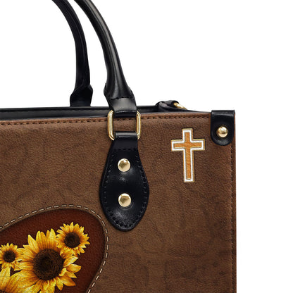 Personalized Sunflower Leather Handbag With Handle | Religious Gifts For Christian Women LHBHN653