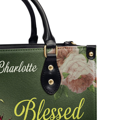 Christian Gifts For Women | Personalized Peony Leather Handbag With Handle | Blessed Are The Pure In Heart | Matthew 5:8 LHBHN676