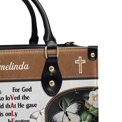 Personalized Leather Handbag | Christian Valentines Day Ideas | John 3:16 | For God So Loved The World | Bible Verse Spiritual Gifts LHBH832