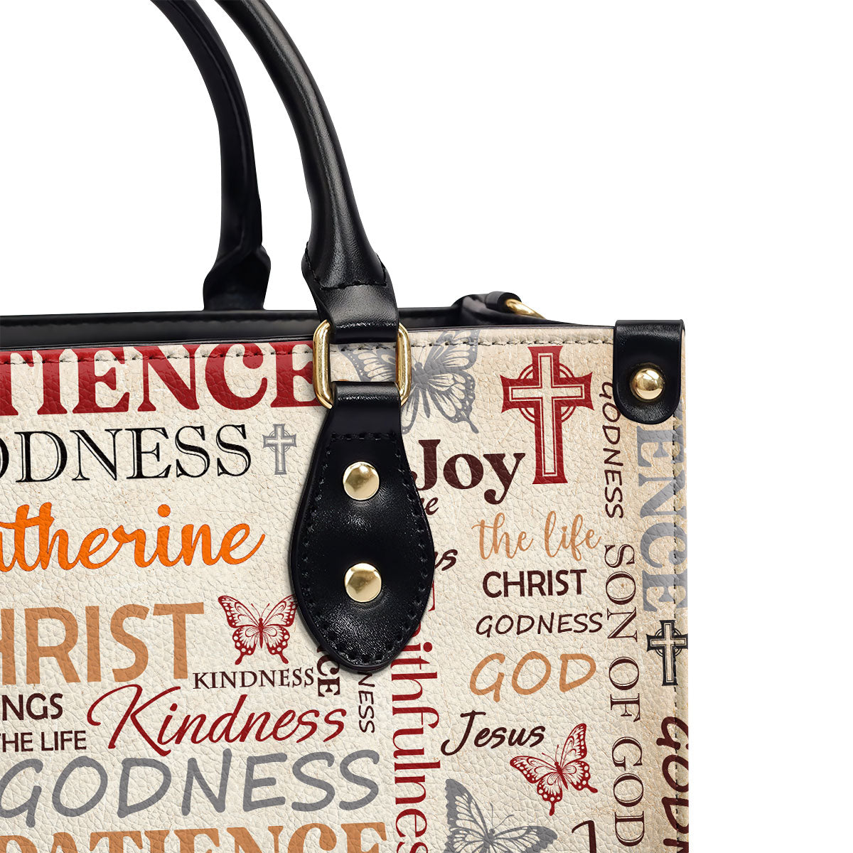 Personalized Leather Handbag With Zipper | Patience Godness Faithfulness LHBM730