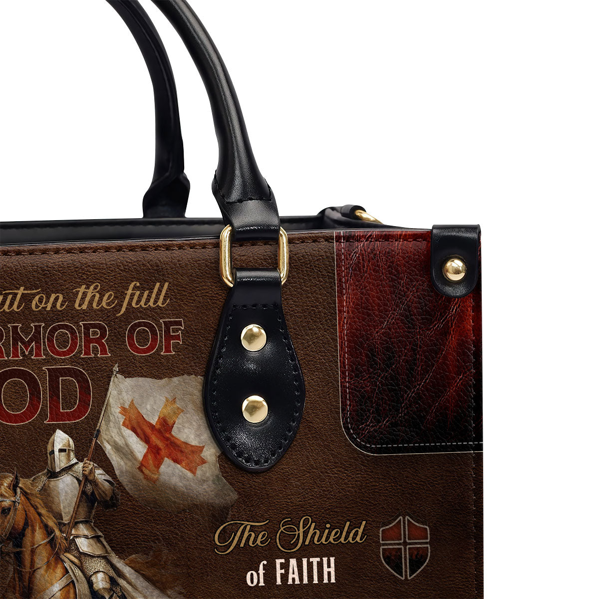 Personalized Zippered Leather Handbag With Handle | Religious Gift For Worship Friends | Armor Of God LHBM769