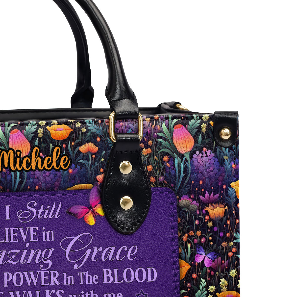 Personalized Leather Handbag With Zipper | I Still Believe In Amazing Grace LHBM743