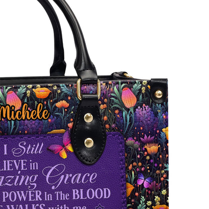 Personalized Leather Handbag With Zipper | I Still Believe In Amazing Grace LHBM743