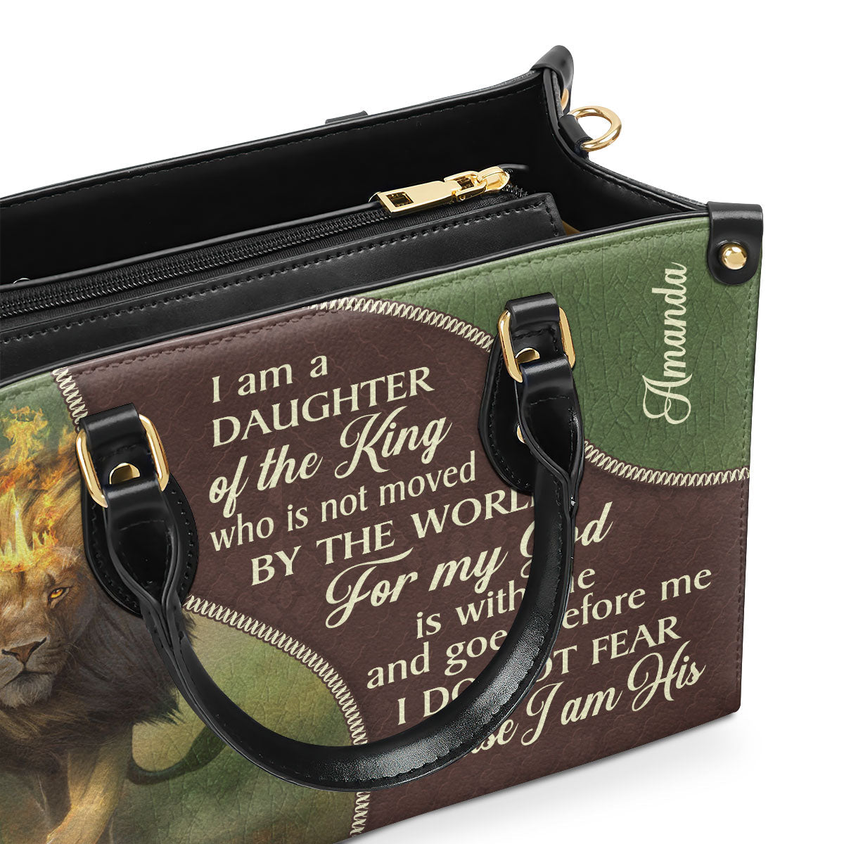 I Am A Daughter Of The King - Unique Personalized Lion Leather Handbag HIM317