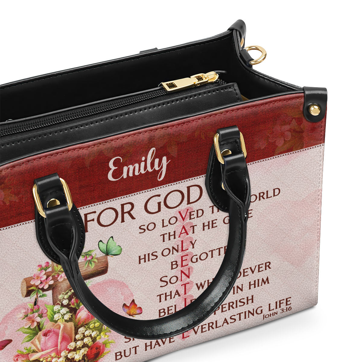 Personalized Leather Handbag With Handle | For God So Loved The World | Christian Valentine Gifts For Women Of God LHBM709