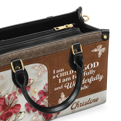 Beautiful Personalized Flower Leather Handbag - I Am A Child Of God NUH303