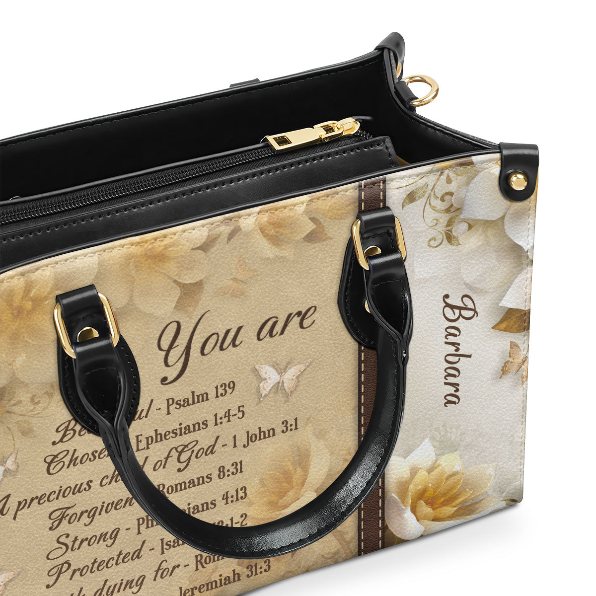 You Are Protected - Beautiful Personalized Flower Leather Handbag NUHN353