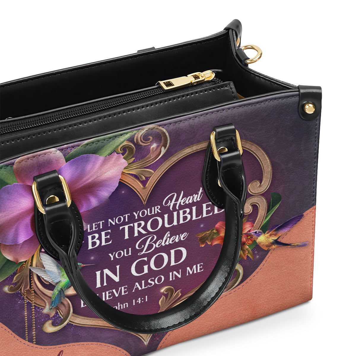 Lovely Personalized Leather Handbag - Let Not Your Heart Be Troubled NUM393