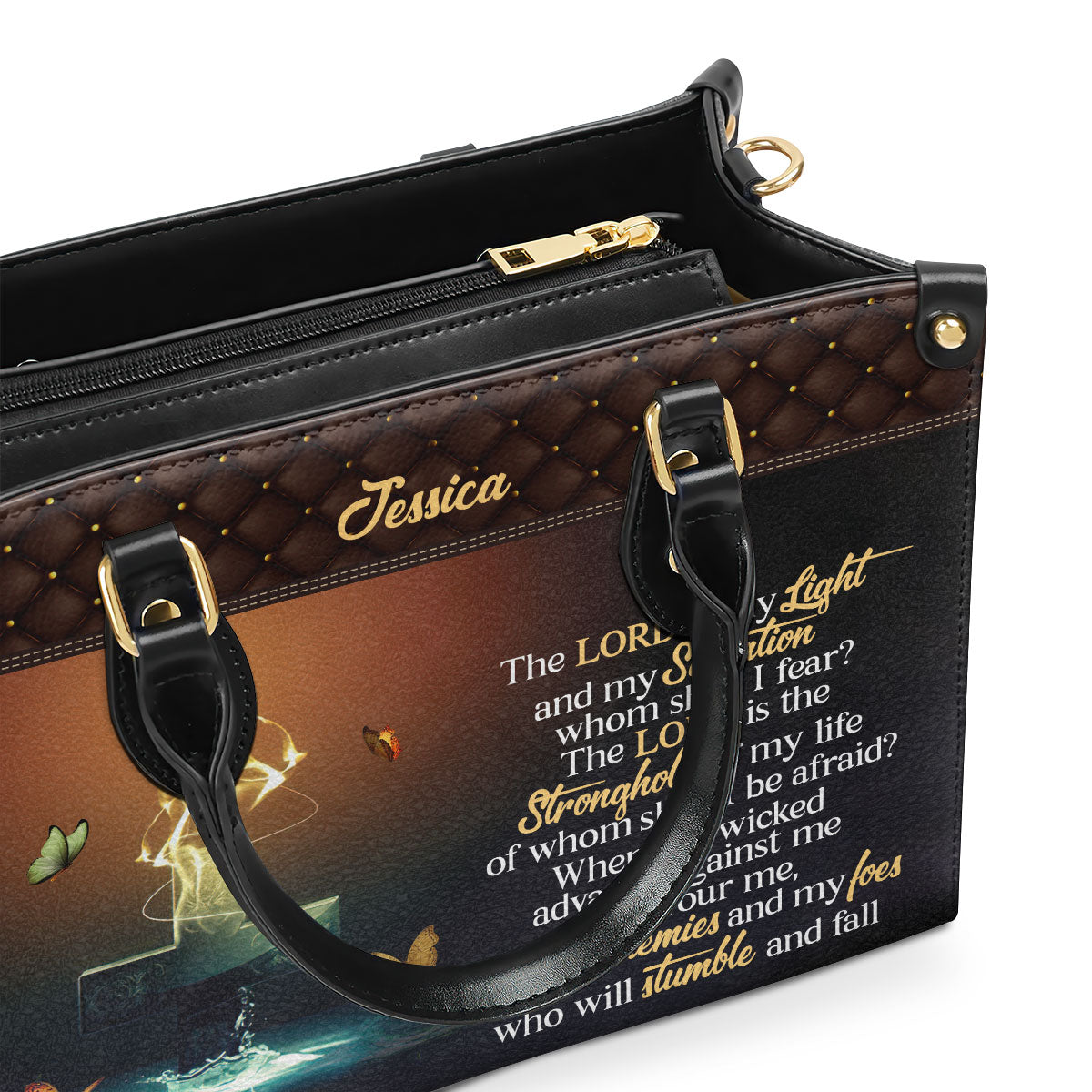 Lovely Personalized Leather Handbag - The Lord Is My Light And My Salvation NUM481