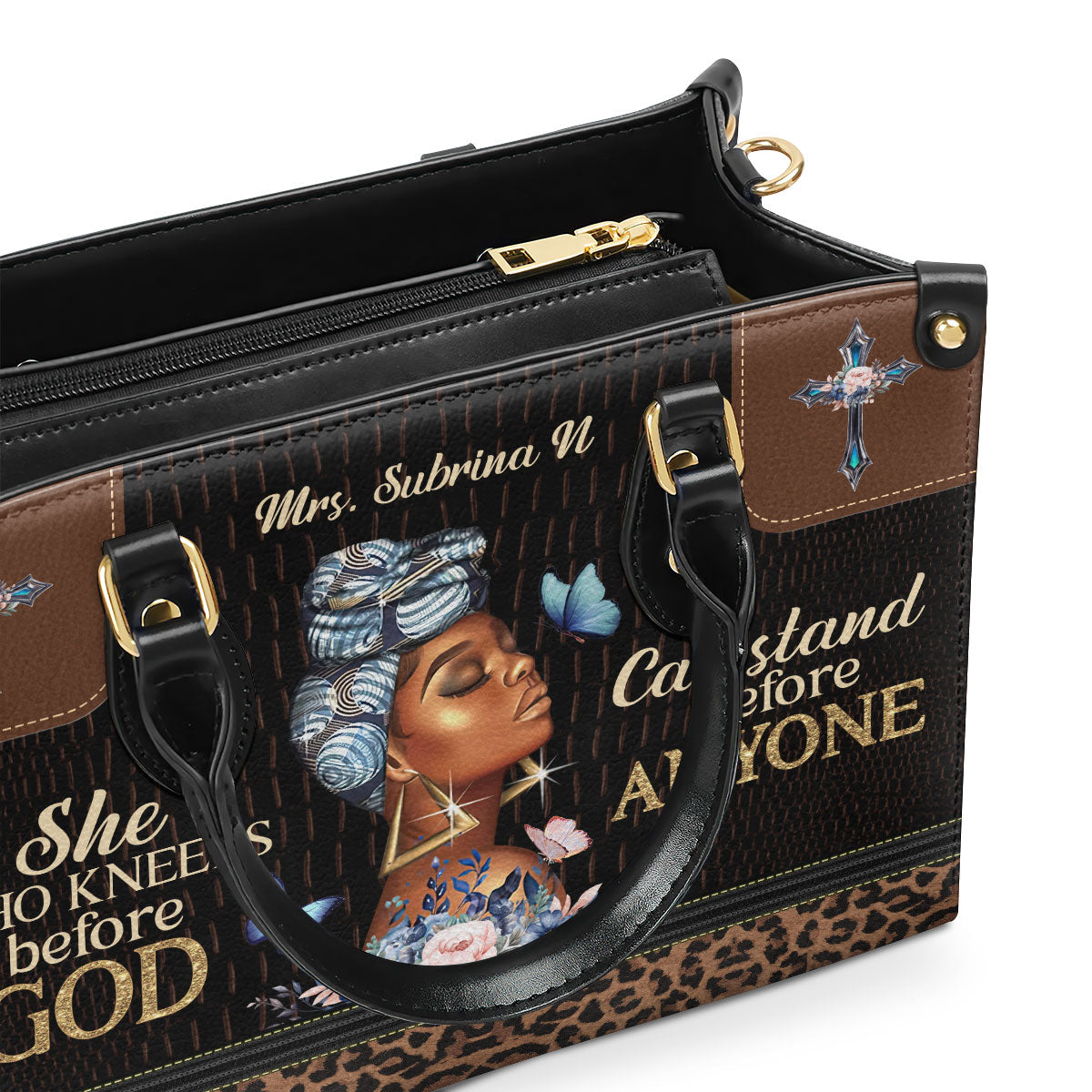 Unique Personalized Leather Handbag - She Who Kneels Before God Can Stand Before Anyone NUM484