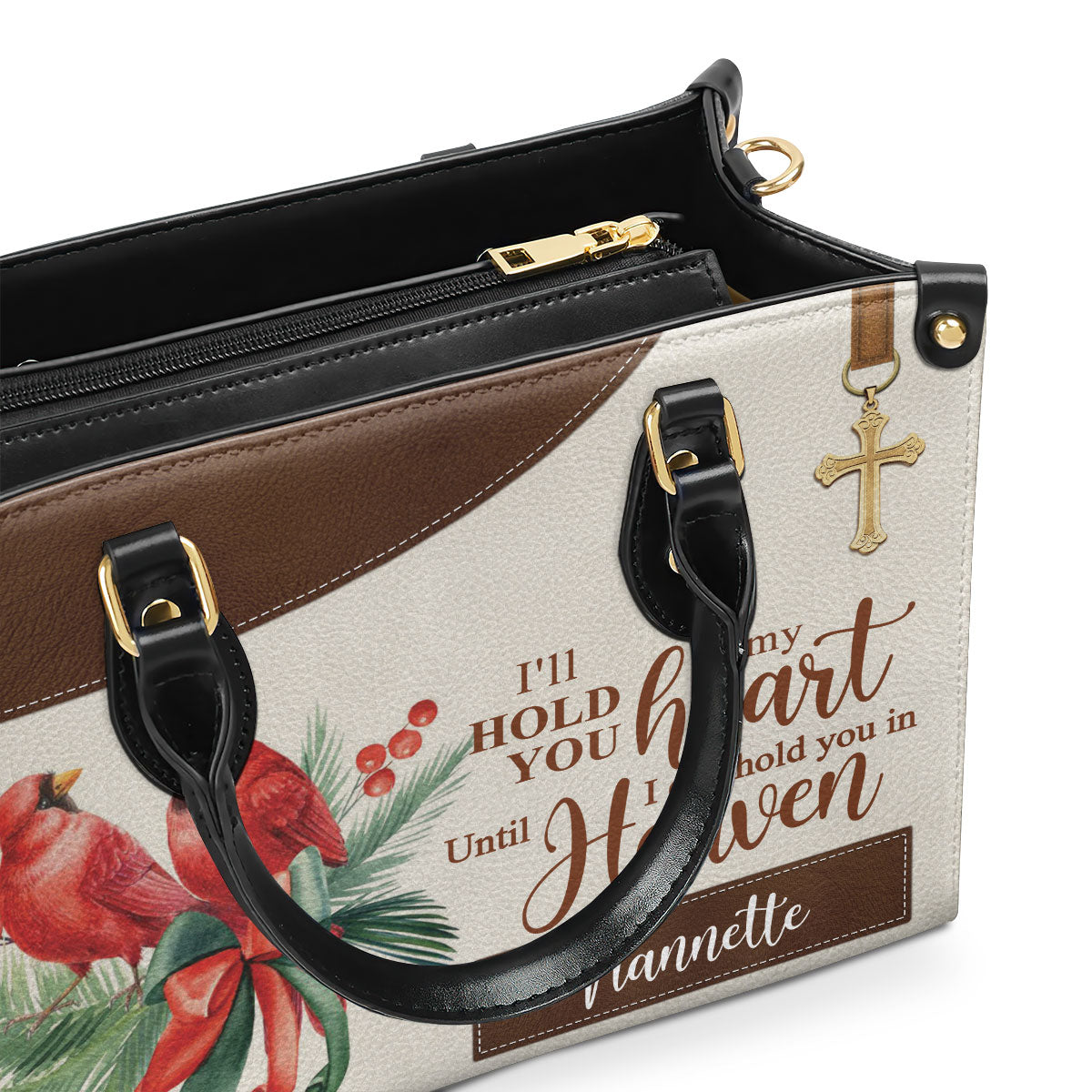 Personalized Cardinal Bird Leather Handbag - I‘ll Hold You In My Heart NUH309