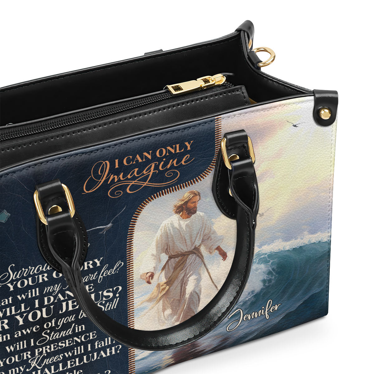 Personalized Leather Handbag With Zipper | Jesus I Can Only Imagine LHBM737