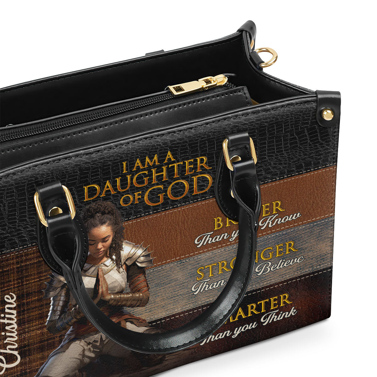 Personalized Zippered Leather Handbag With Handle | Religious Gift For Worship Friends | Daughter Of God LHBM765