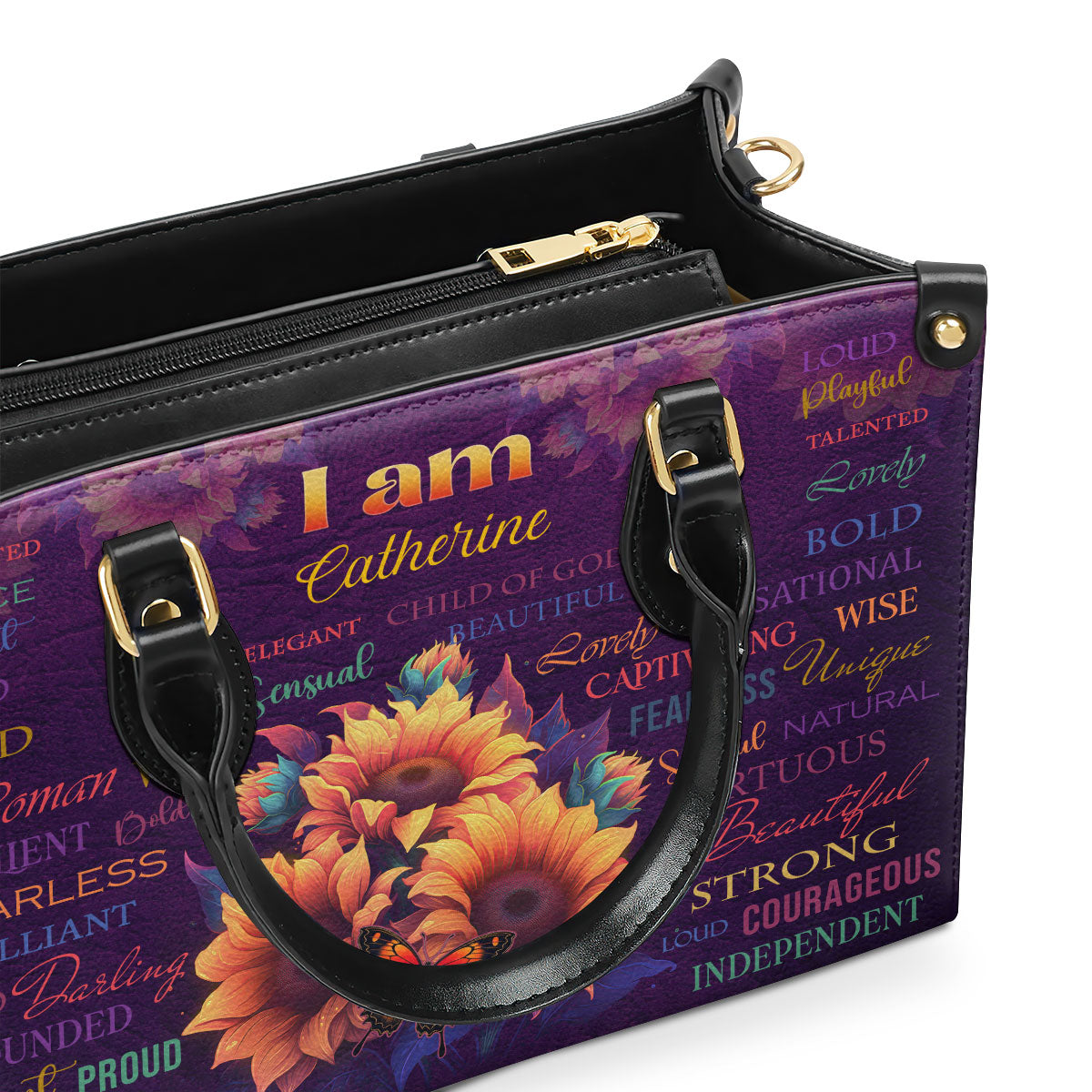 I Am Fearless | Gift For Her | Personalized Zippered Leather Handbag With Handle LHBM718