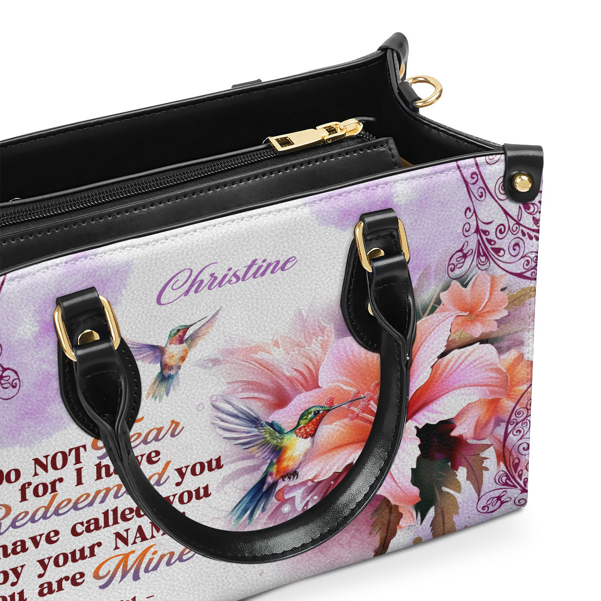 Personalized Zippered Leather Handbag With Handle | Religious Gift For Worship Friends | I Have Called You By Your name LHBM768